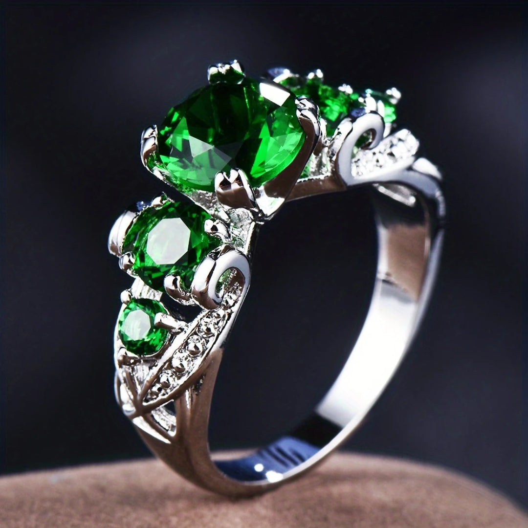 Vibrant Green and Silver Ring