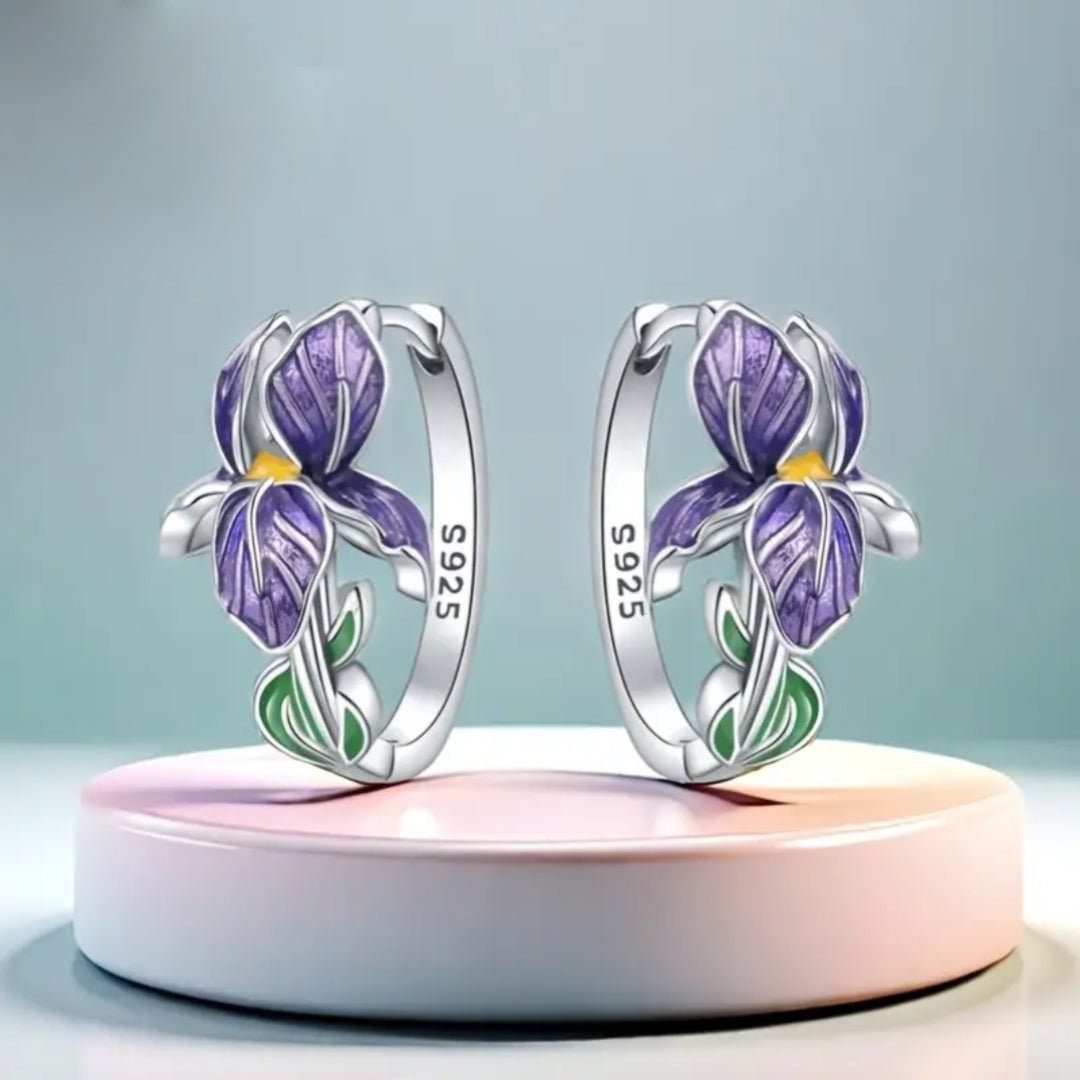 Vibrant Purple Enamel Floral Earrings