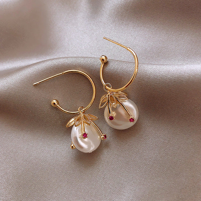 Gold Dragonfly Pearl Earrings