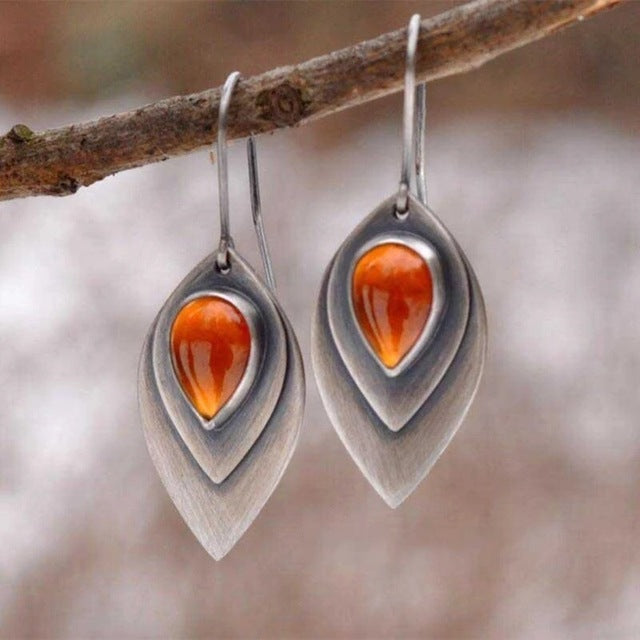 Retro Orange Gemstone Earrings