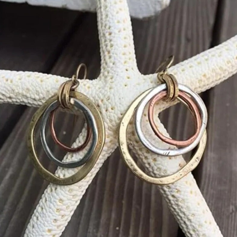 Retro Gold and Silver Circle Earrings