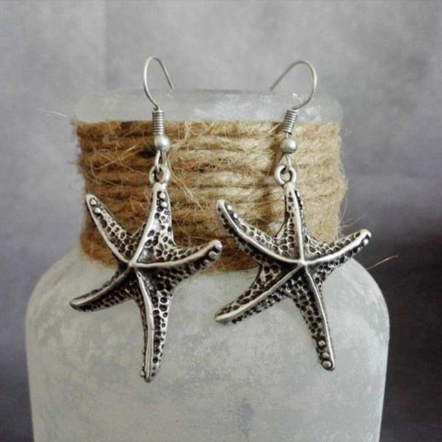 Retro Silver Starfish Earrings