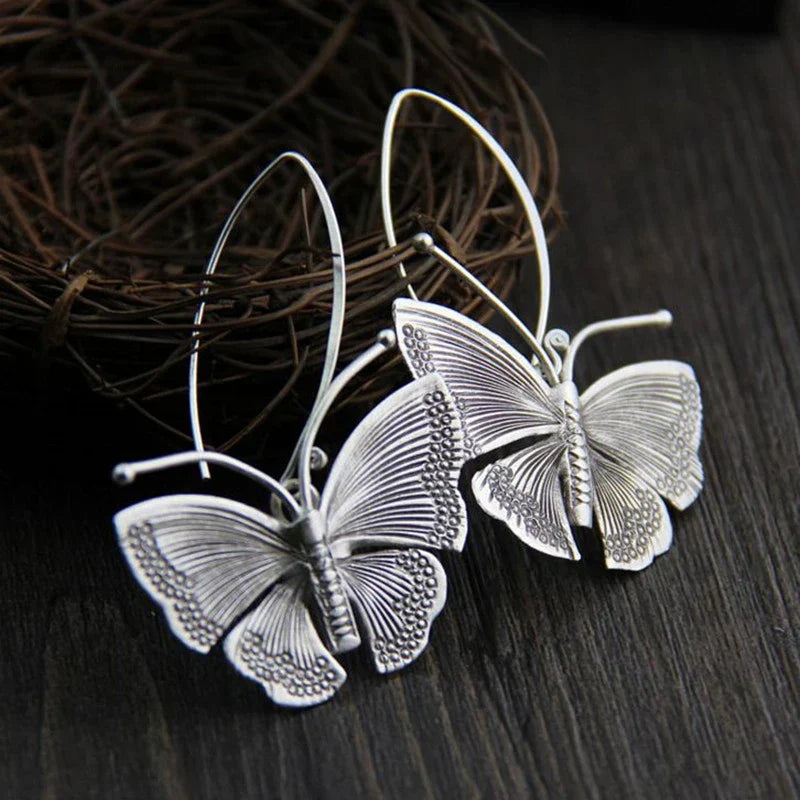Antique Silver Butterfly Earrings
