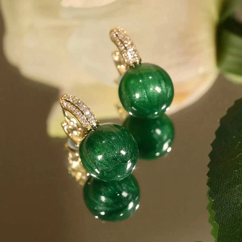 Gold Earrings with Green Pearls