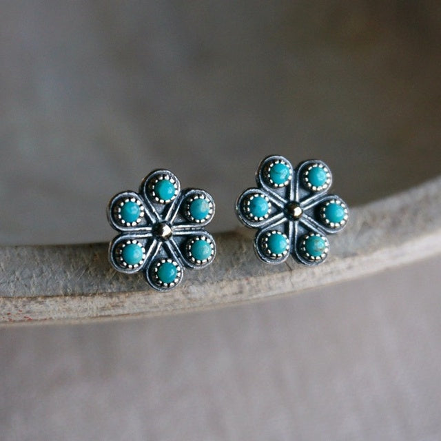 Retro Turquoise Floral Earrings