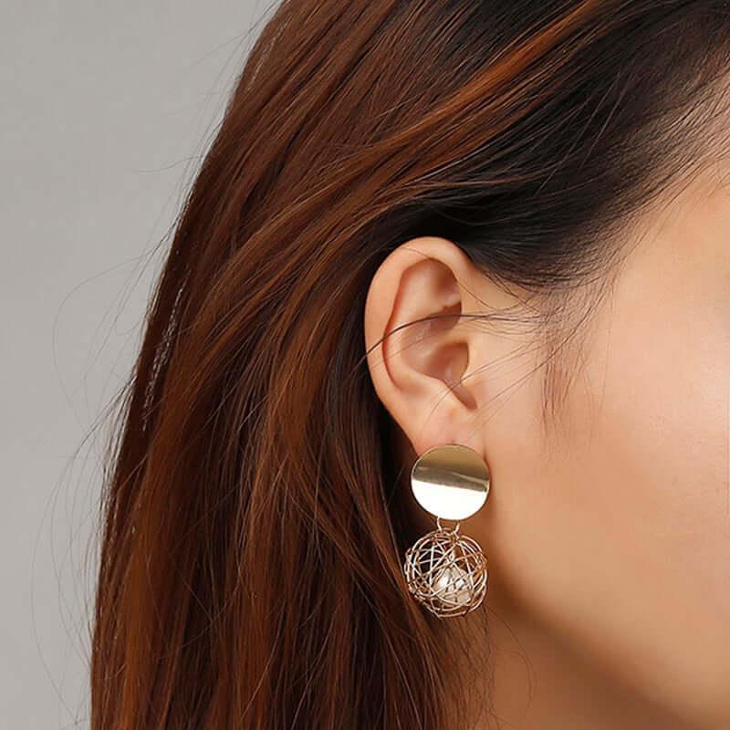 Retro Gold Hollow Sphere Earrings