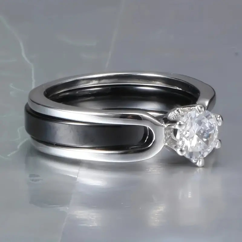 Classic Black and Silver Zirconia Ring