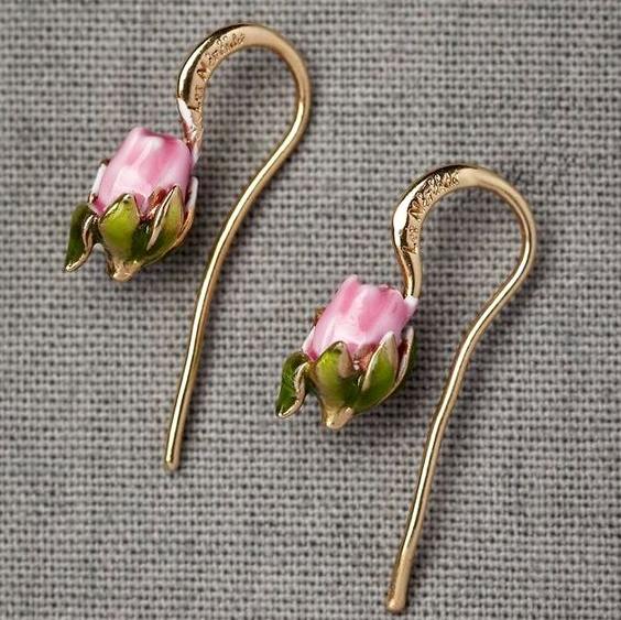 Retro Rose Gold Earrings with Dangling Pink Accents