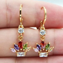 Retro Colorful Lotus Glass Earrings