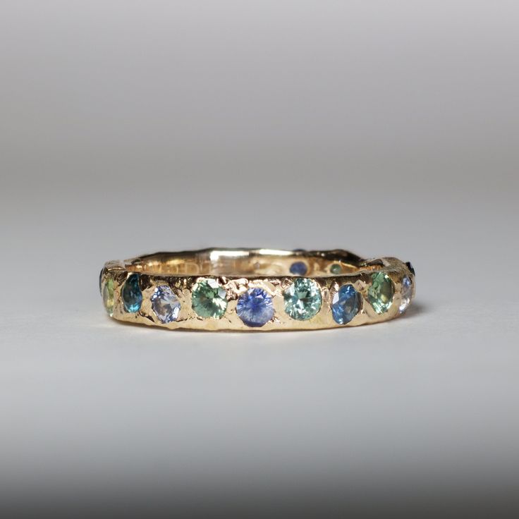 Retro Golden Forged Colorful Inlaid Zirconia Ring