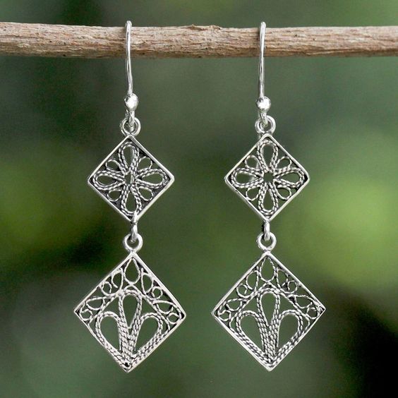 Retro Silver Mandala Drop Earrings