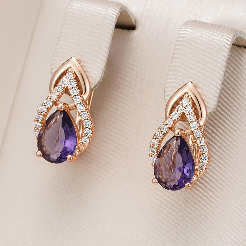 Gold Lilac Crystal Drop Earrings - Elegant Design