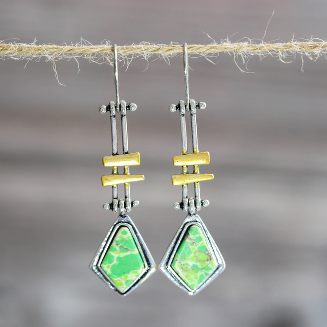Silver Earrings with Vintage Green Stones
