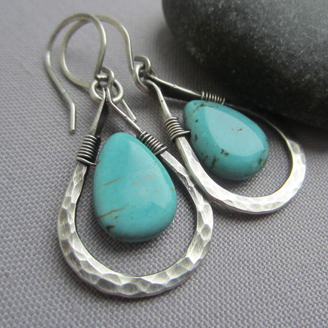 Silver Earrings with Natural Turquoise Stones
