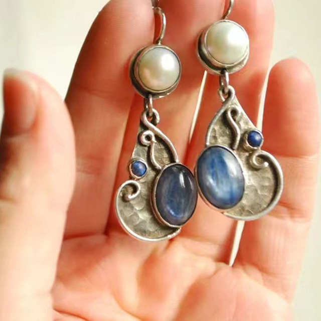 Classic Blue Stone and Pearl Vintage Earrings