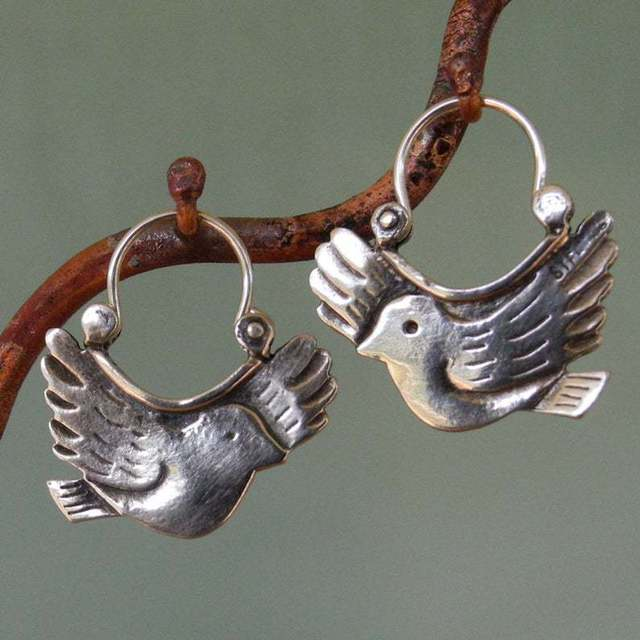 Silver Vintage Bird Earrings