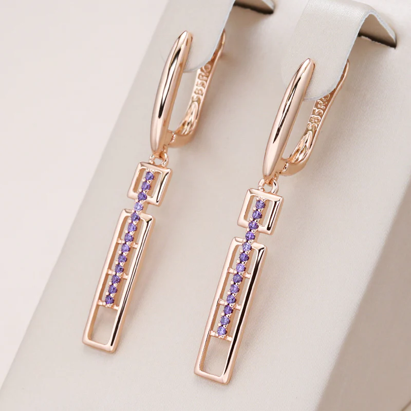 Chic Rectangular Purple Crystal Earrings