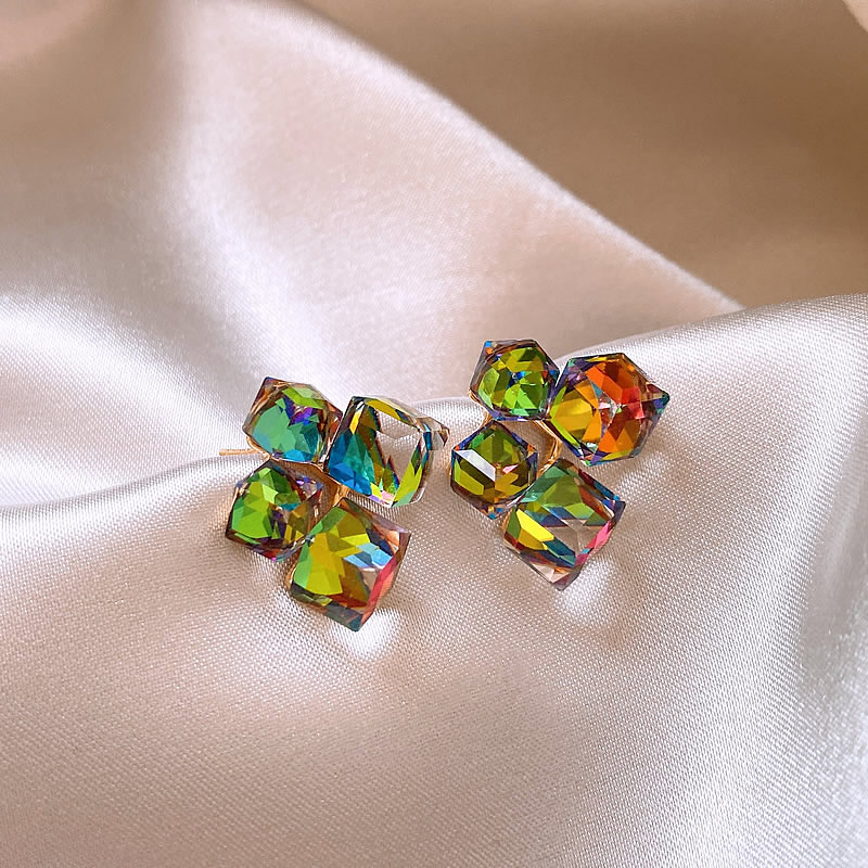 Elegant Gold Earrings with Vibrant Multicoloured Zirconium