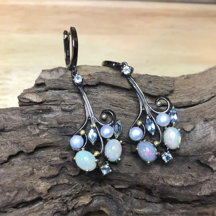Retro Blue Celestial Stone Earrings
