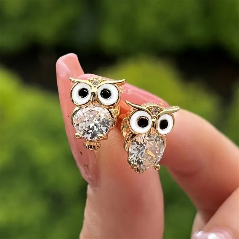 Retro Crystal Owl Earrings