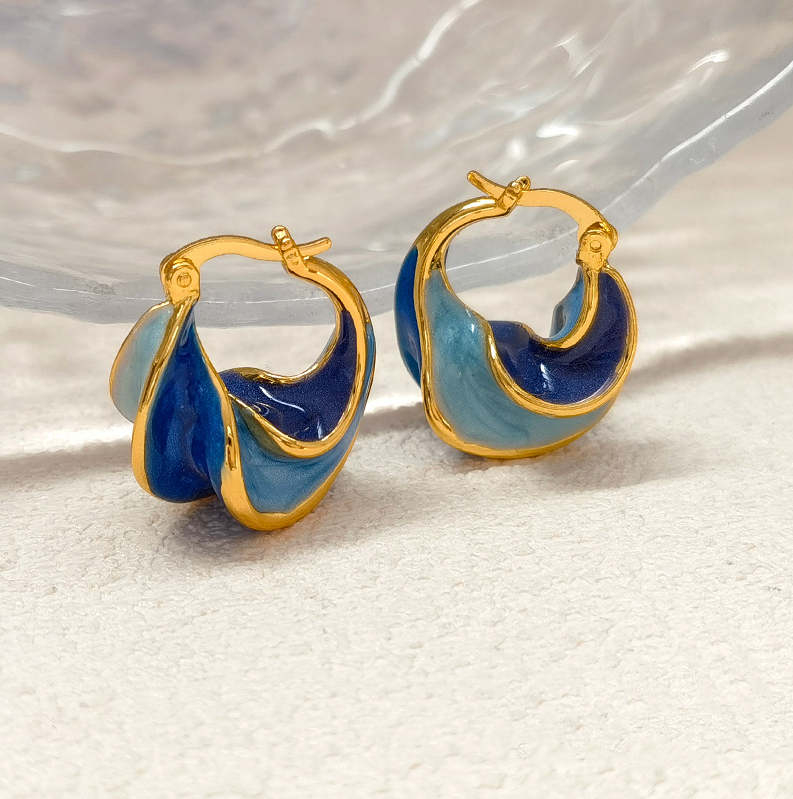 Handcrafted Vintage Blue Painted Earrings