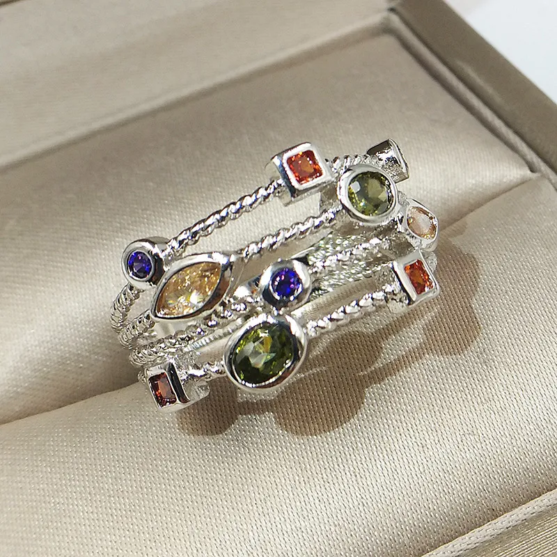 Retro Multicolored Crystal Ring