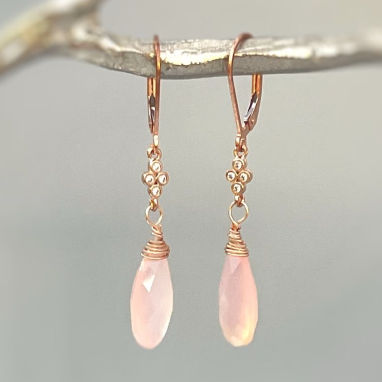 Retro Pink Crystal Drop Earrings