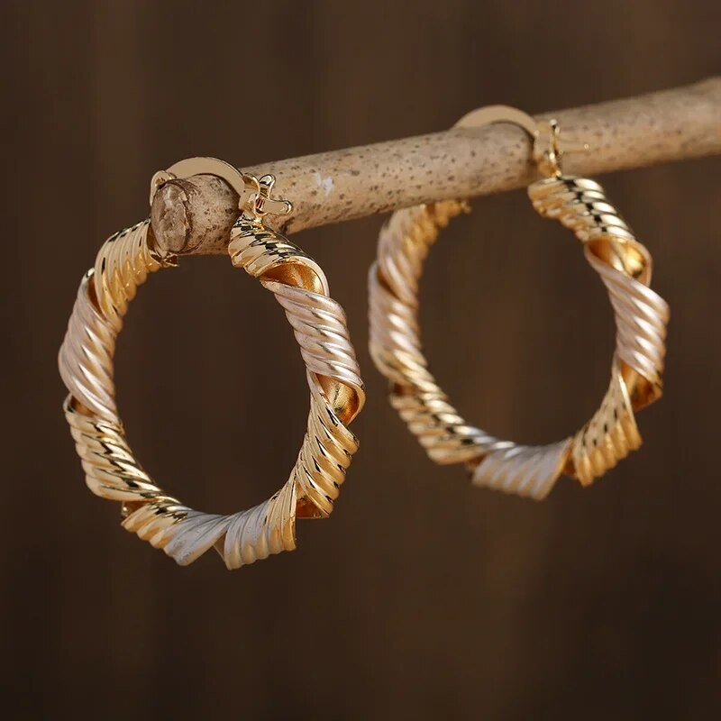 Retro Gold Spiral Hoop Earrings