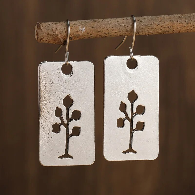 Antique Silver Hollow Tree Earrings