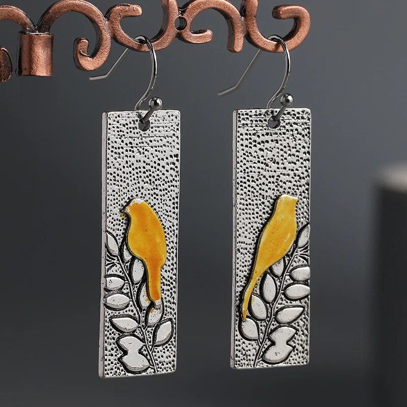 Retro Yellow Bird Earrings