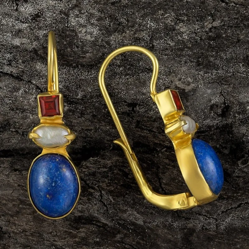Retro Golden Blue Gemstone Earrings
