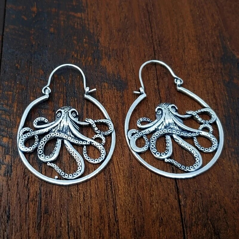 Retro Silver Octopus Earrings