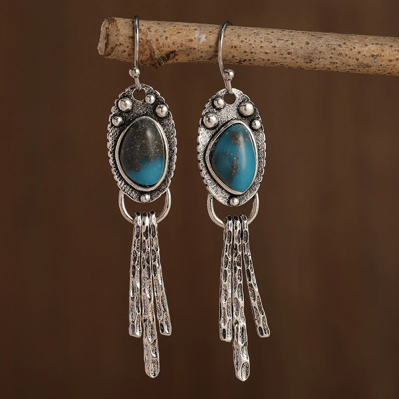 Retro Blue Gem Drop Earrings
