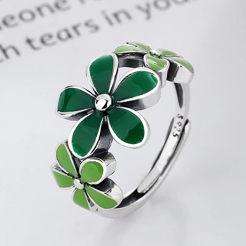 Retro Green Floral Ring