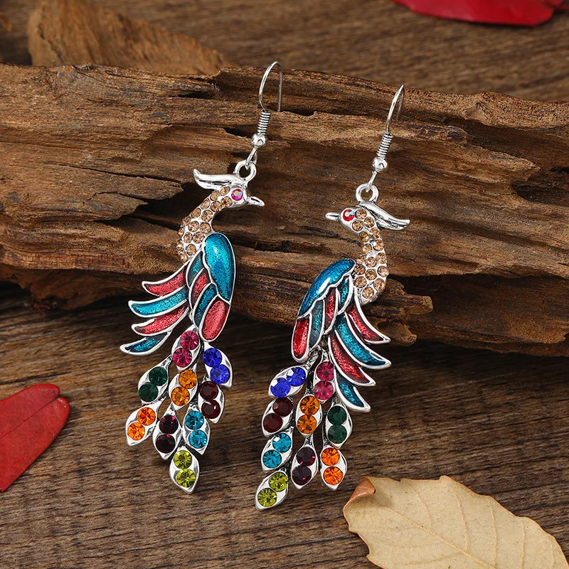 Retro Colorful Peacock Earrings