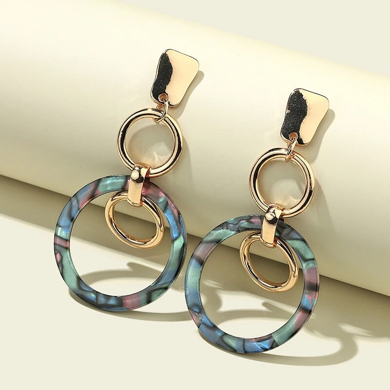 Retro Golden Hollow Earrings with Chromatic Design