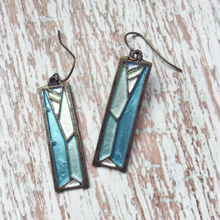Retro Blue Enamel Earrings