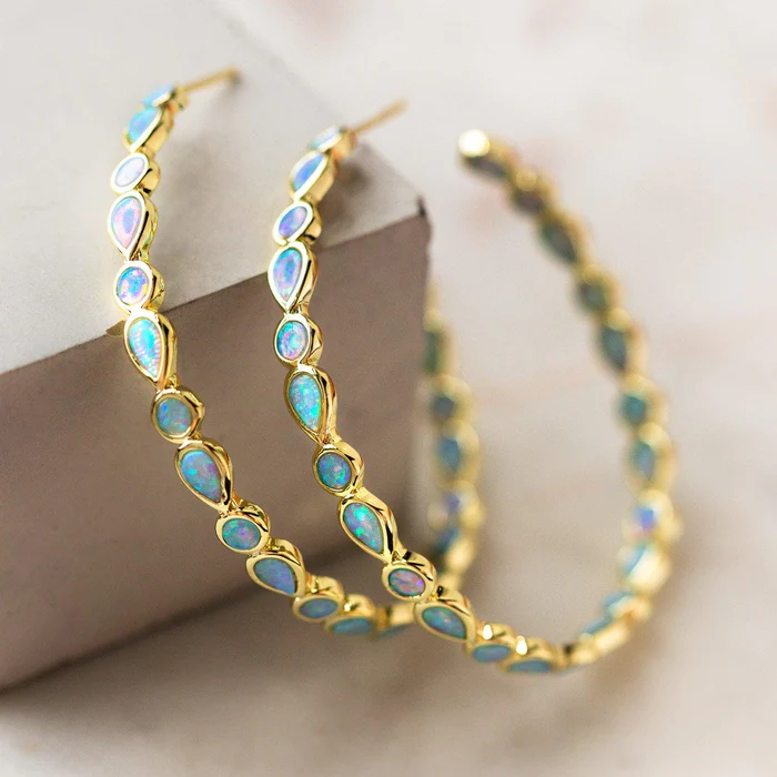 Retro Golden Circle Opal Earrings