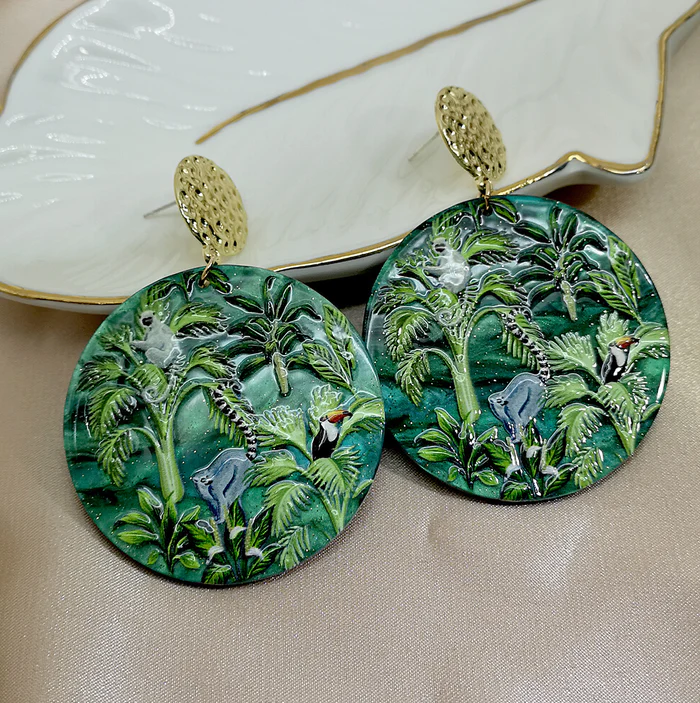Retro Round Green Earrings