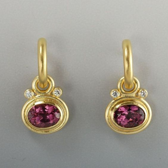 Retro Golden Earrings with Garnet and Zirconia Accents