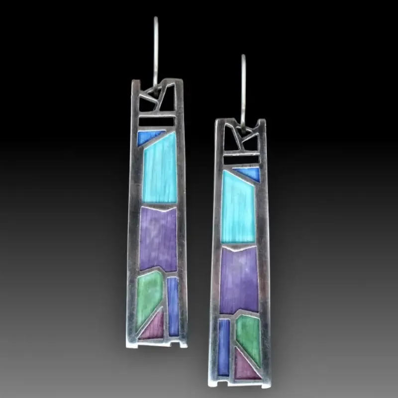 Retro Blue Enamel Rectangular Earrings