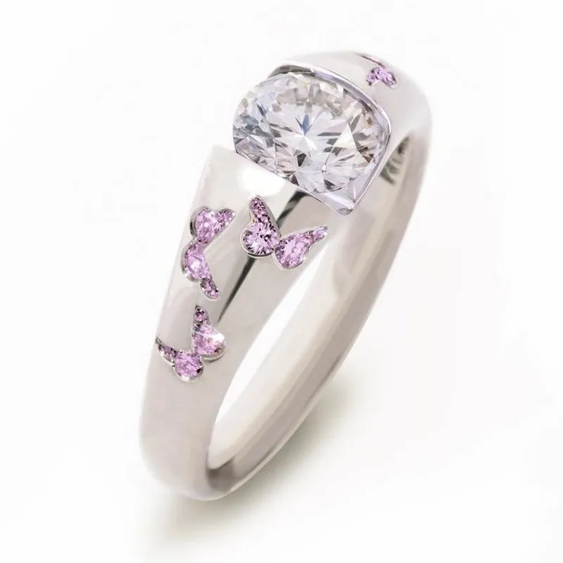 Retro Purple Butterfly Zirconia Ring