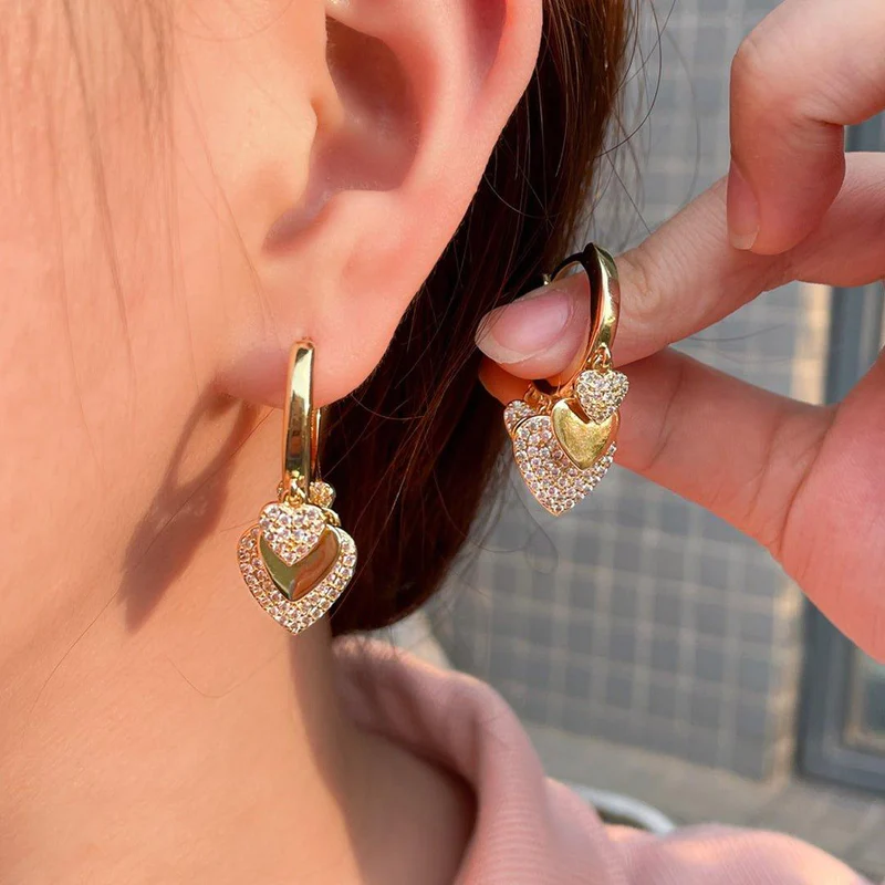 Radiant Golden Heart-Shaped Earrings