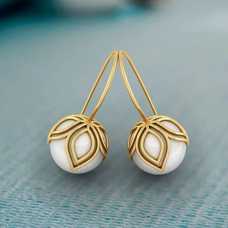 Chic Gold Earrings with Elegant White Pearls