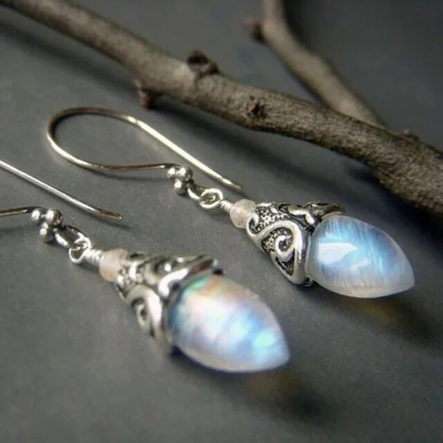 Retro Moonstone Dangle Earrings