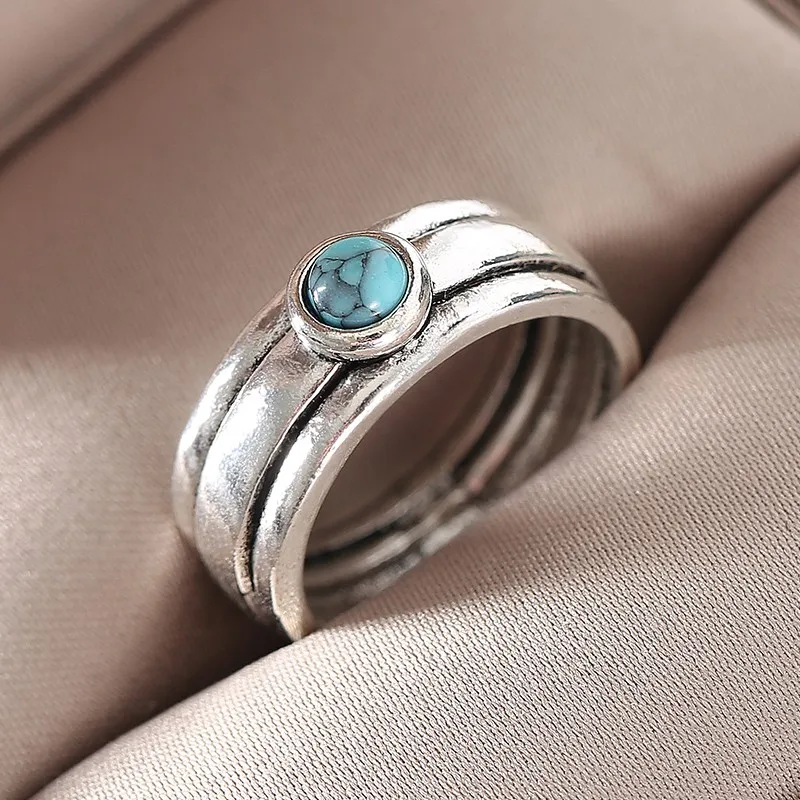 Retro Turquoise Inlay Stone Ring
