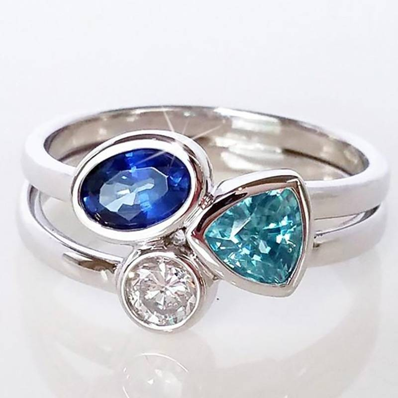 Antique Silver Ring with Blue Gemstones