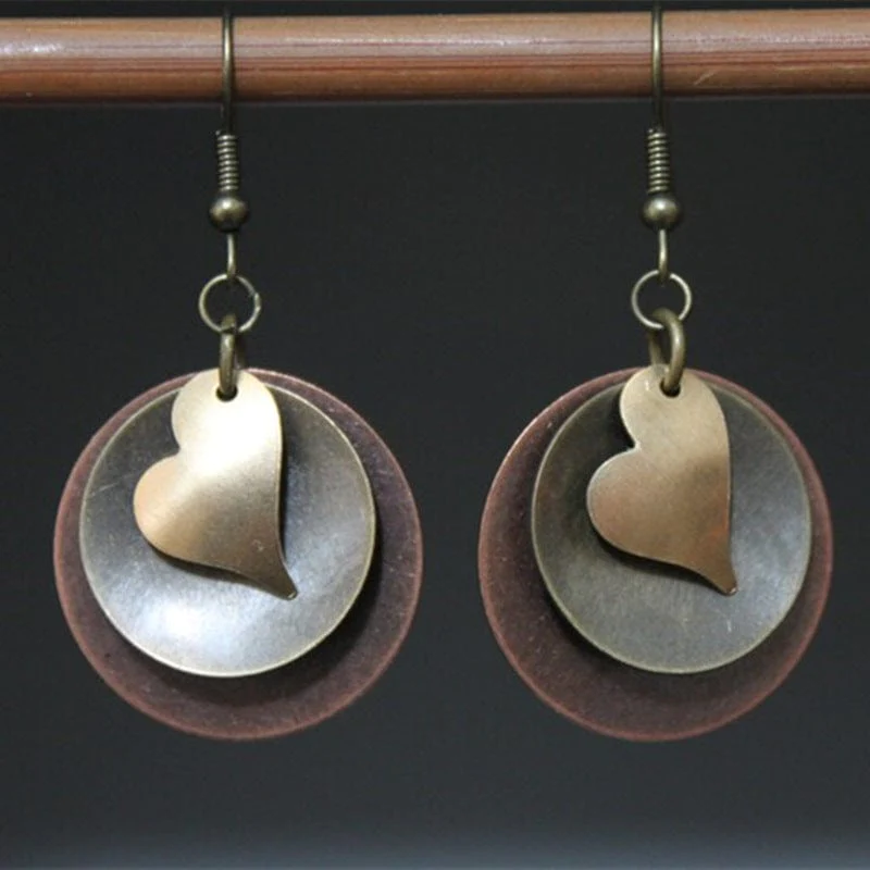 Retro Golden Heart-Shaped Rounded Earrings