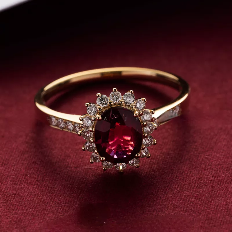 Retro Gold Ring with Red Crystal Accent