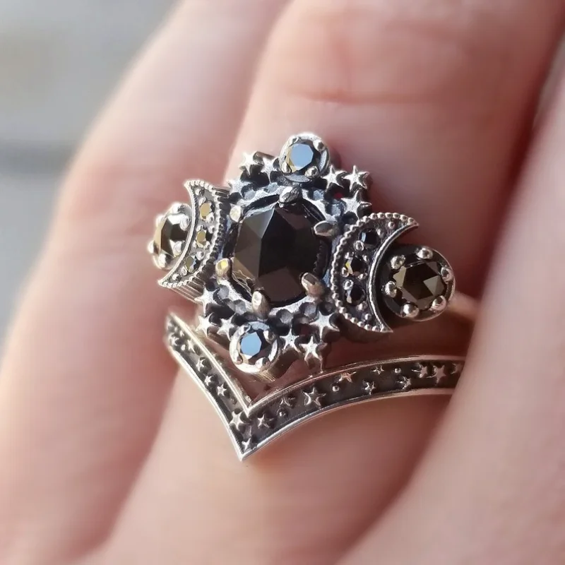 Antique Silver Ring with Black Stone